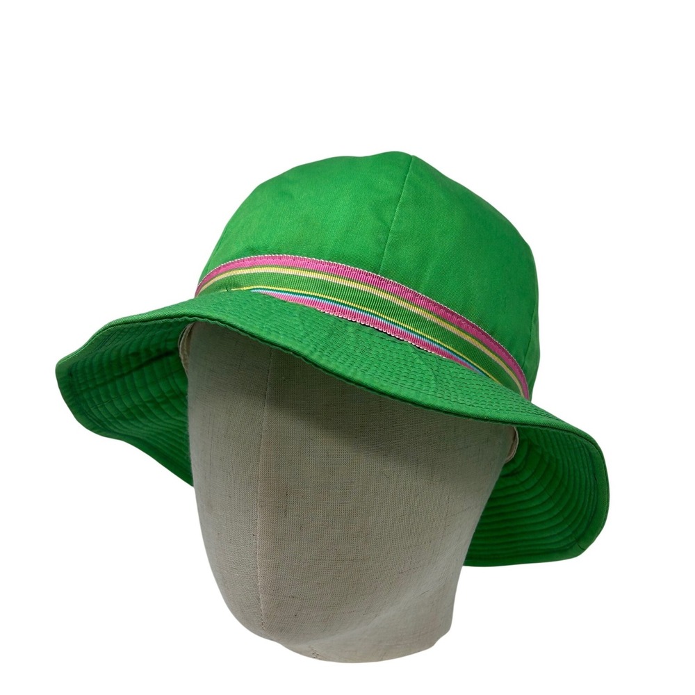 Dotty Smith Vintage Green Bucket Hat Multi Color Striped Ribbon Band Small